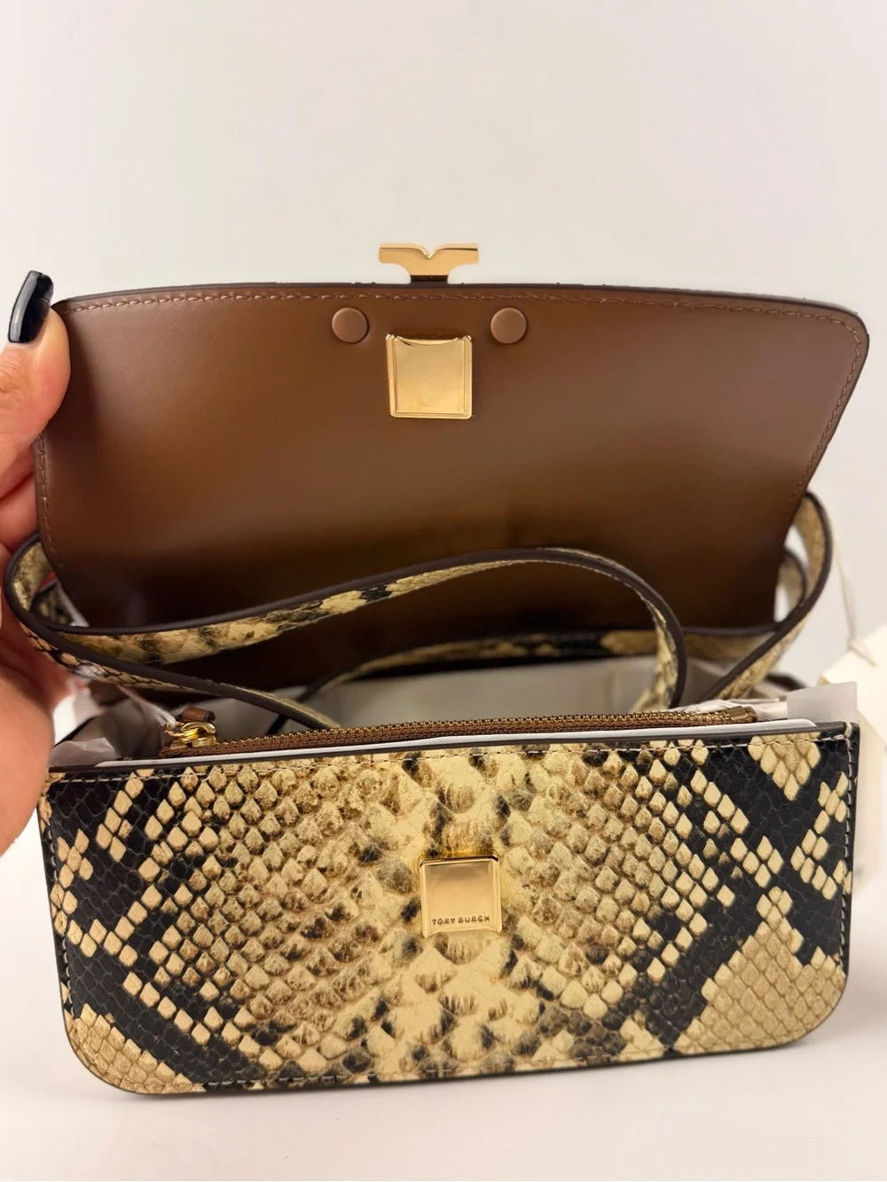 $598 Tory Burch Eleanor Exotic E/W Small Convertible Shoulder Bag